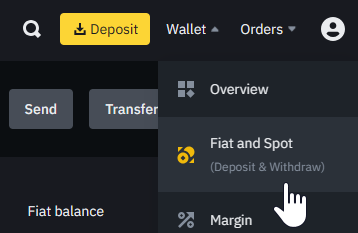Binance select Fiat and Spot